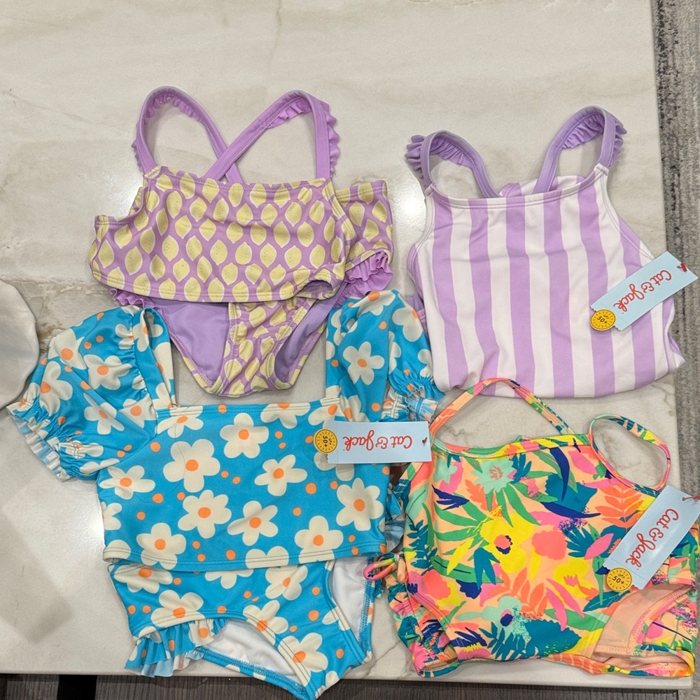 4 Brand New Cat and Jack Toddler Swimsuit Set - Purple, Blue, Multicolor